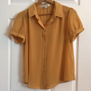 Sheer mustard button up blouse